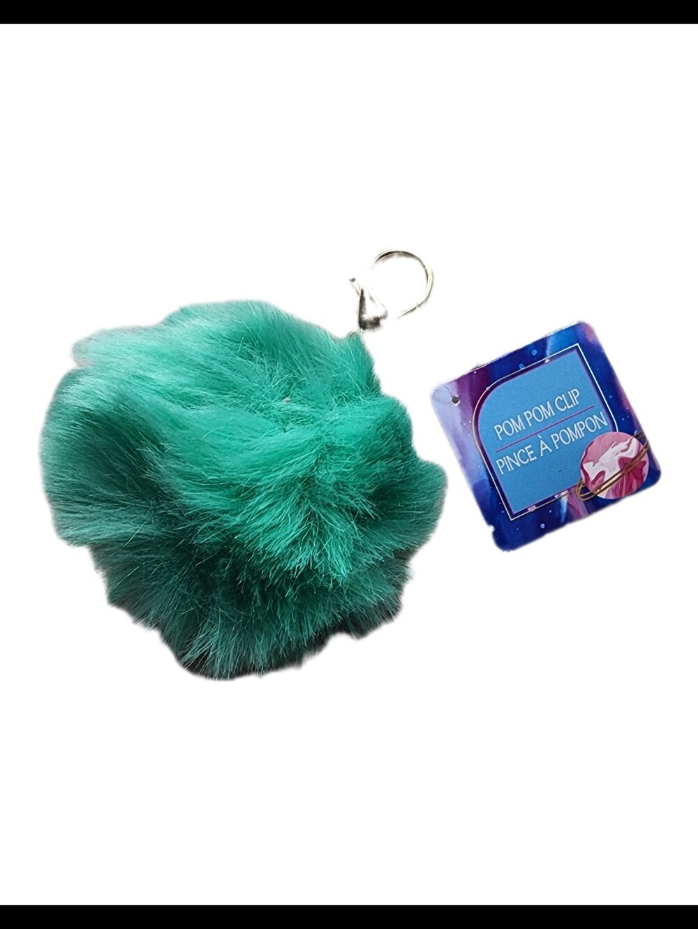 Teal Pom Pom Keychain Clip - Faux Fur Accessory